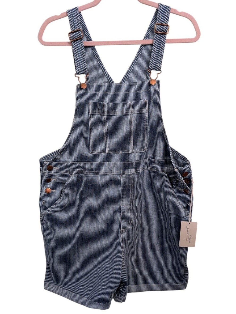 Universal Thread Railroad Stripe Denim Overalls Size 12 New - Picture 2 of 8